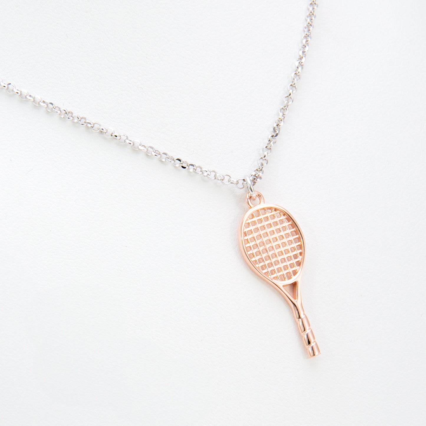 CIONDOLO RACCHETTA TENNIS ROSE' CON CATENINA ARGENTO REGOLABILE