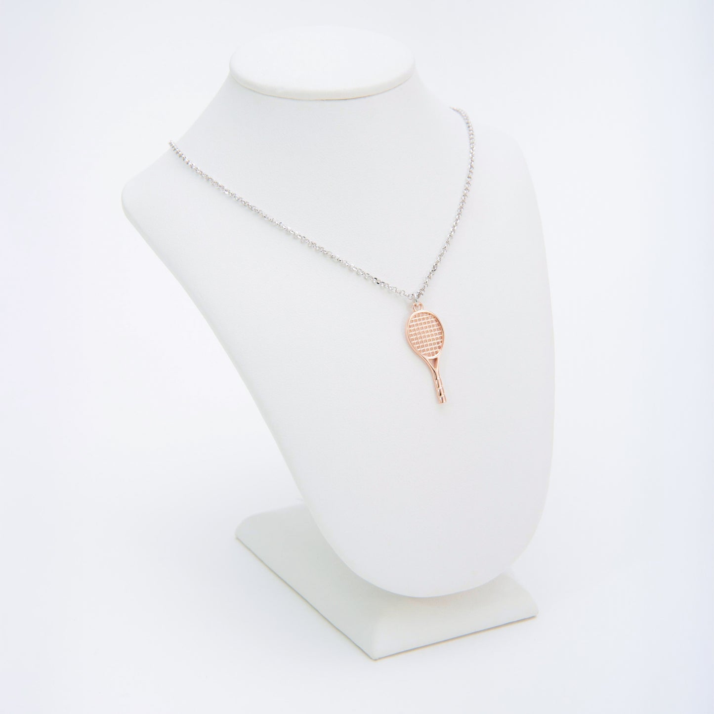 CIONDOLO RACCHETTA TENNIS ROSE' CON CATENINA ARGENTO REGOLABILE