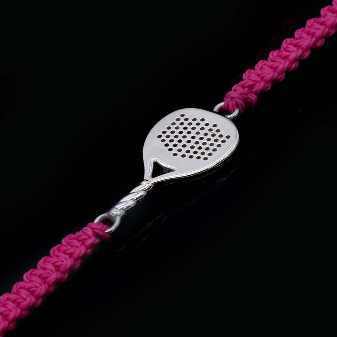 BRACCIALE PADEL RACCHETTA TONDA ARGENTO 925 CORDINO 
FUCSIA 