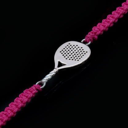 BRACCIALE PADEL RACCHETTA TONDA ARGENTO 925 CORDINO 
FUCSIA 