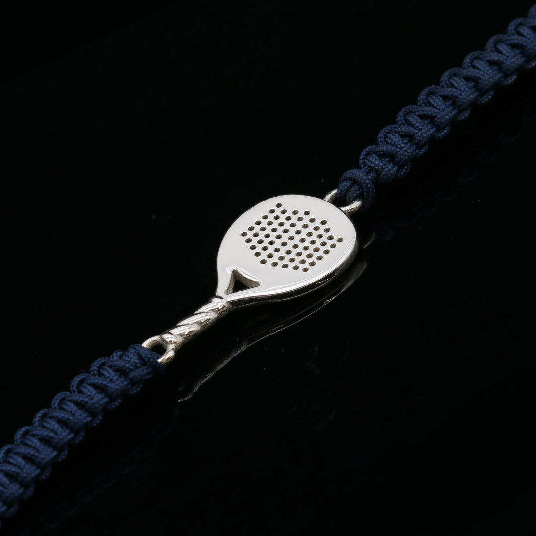BRACCIALE PADEL RACCHETTA TONDA
ARGENTO 925  CORDINO BLU NAVY