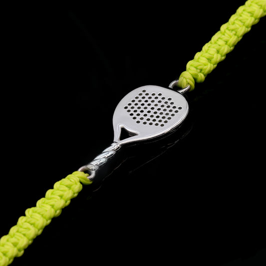 BRACCIALE PADEL RACCHETTA TONDA ARGENTO 925 CON CORDINO SCOOBYDOO GIALLO FLUO 