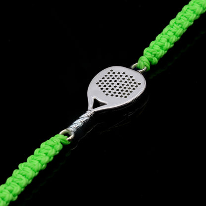 BRACCIALE PADEL RACCHETTA TONDA ARGENTO 925 CON CORDINO SCOOBYDOO VERDE FLUO

