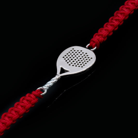 BRACCIALE PADEL RACCHETTA TONDA ARGENTO 925  CORDINO ROSSO MILANO 