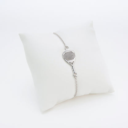 BRACCIALE RACCHETTA PADEL DIAMANTE IN ARGENTO 925 CON CATENA