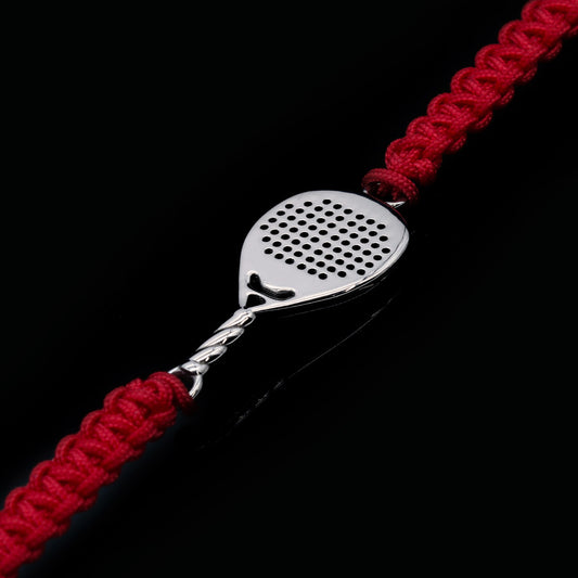 Bracciale racchetta padel goccia in argento 925 con cordino rosso Milano Lagati Padel Jewels