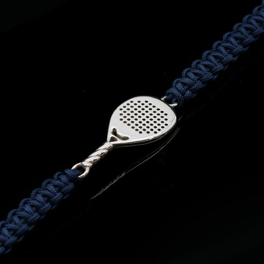 Bracciale racchetta padel goccia in argento 925 con cordino blu navy Lagati Padel Jewels