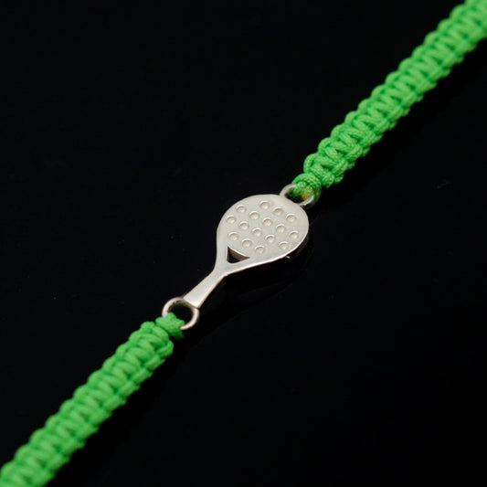 BRACCIALE RACCHETTA STARTER IN ARGENTO 925 CON CORDINO VERDE FLUO ECOSOSTENIBILE