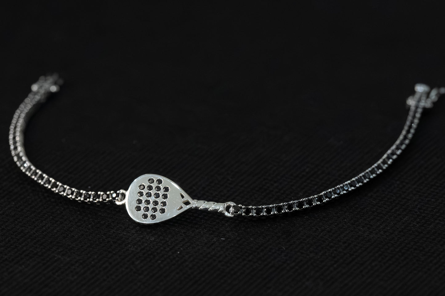 Bracciale tennis racchetta padel argento 95 e pietre nere