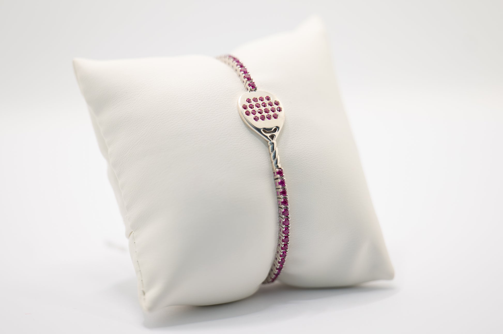 Bracciale tennis racchetta padel argento 925 zirconi rossi