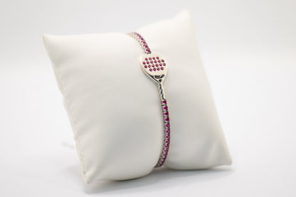 Bracciale tennis racchetta padel argento 925 zirconi rossi