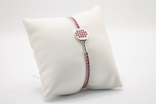 Bracciale tennis racchetta padel argento 925 zirconi rossi