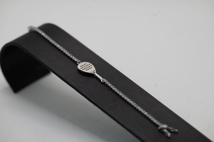 Tennis Padel Racket Bracelet 925 Silver Black Stones 