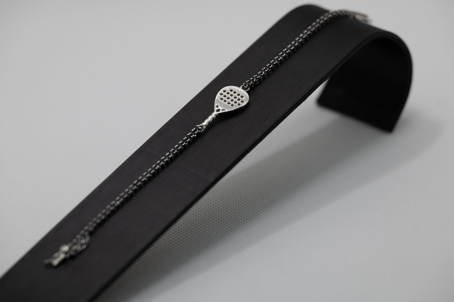 Tennis Padel Racket Bracelet 925 Silver Black Stones 