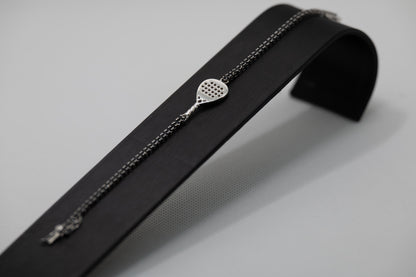 Tennis Padel Racket Bracelet 925 Silver Black Stones 