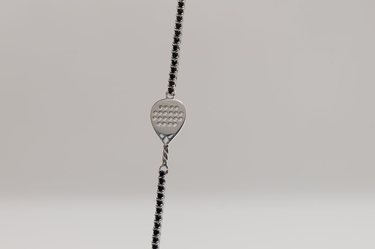 Tennis Padel Racket Bracelet 925 Silver Black Stones 