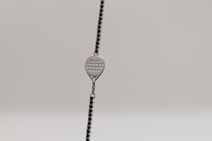Tennis Padel Racket Bracelet 925 Silver Black Stones 