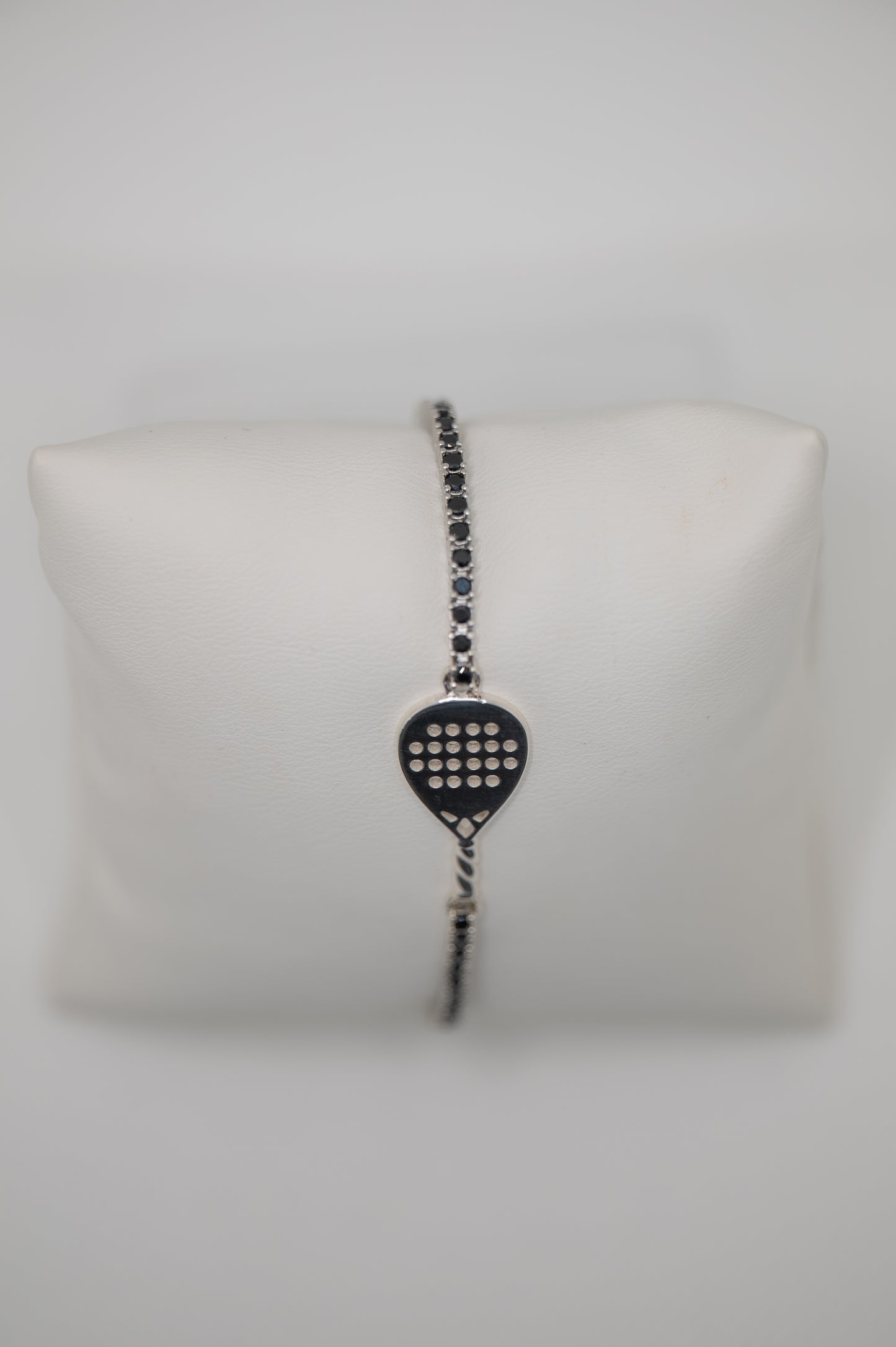 Tennis Padel Racket Bracelet 925 Silver Black Stones 