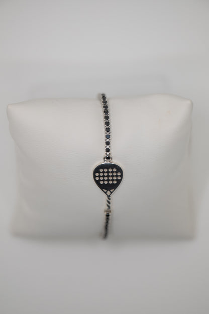 Tennis Padel Racket Bracelet 925 Silver Black Stones 