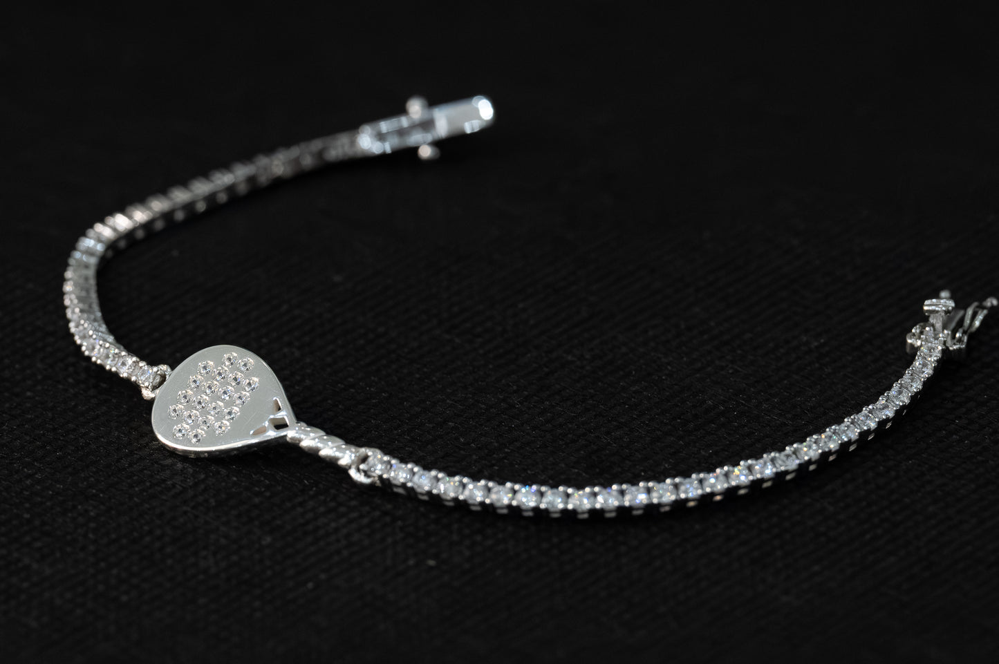 Bracciale tennis racchetta padel argento 925 e pietre bianche