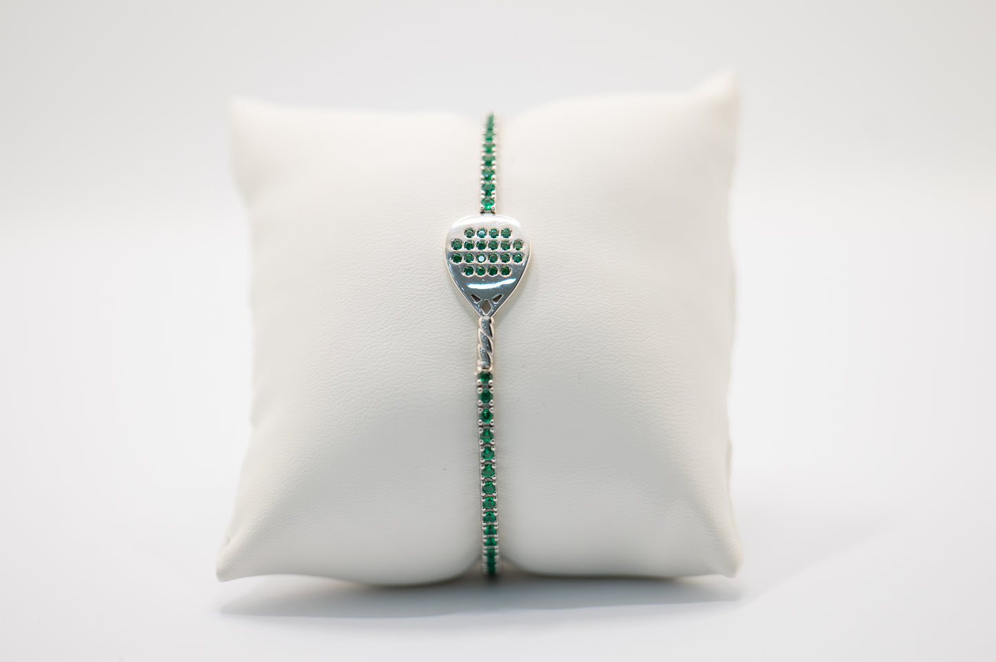 Bracciale Tennis racchetta padel diamante, Argento 925 e pietre verdi