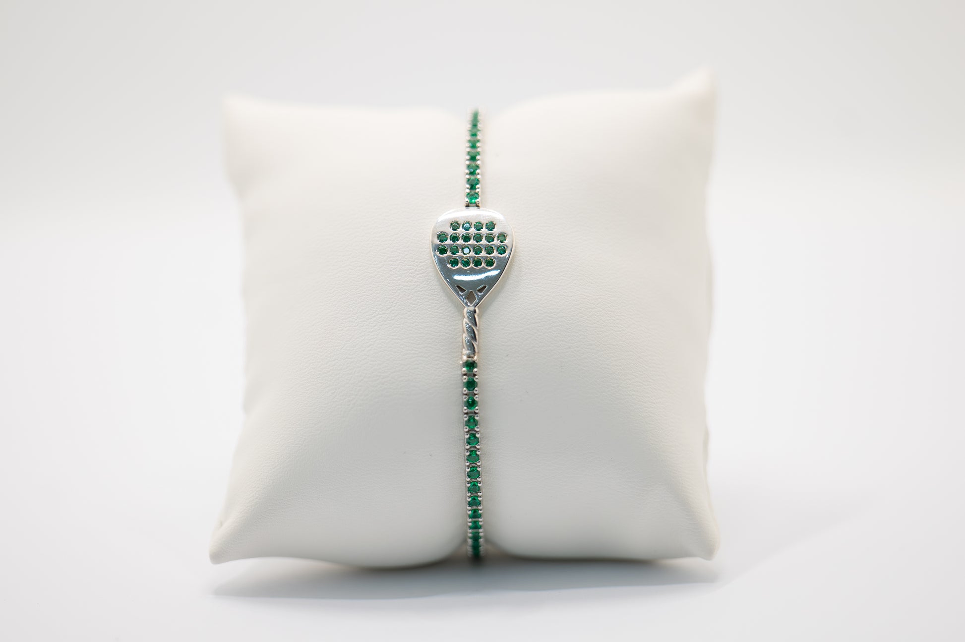 Bracciale Tennis racchetta padel diamante, Argento 925 e pietre verdi