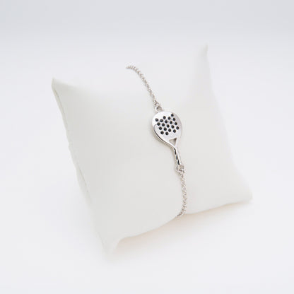Bracciale padel racchetta tonda in argento 925 con zirconi neri
