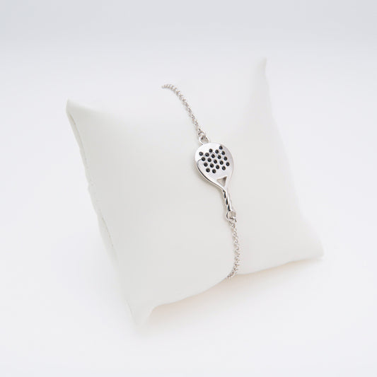 Bracciale padel racchetta tonda in argento 925 con zirconi neri