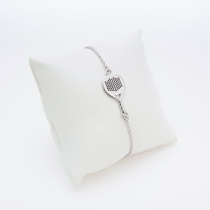 BRACCIALE RACCHETTA PADEL TONDA IN ARGENTO 925 CON CATENA REGOLABILE

