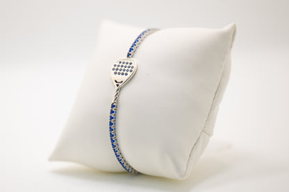 Bracciale tennis racchetta padel argento 925 pietre blu