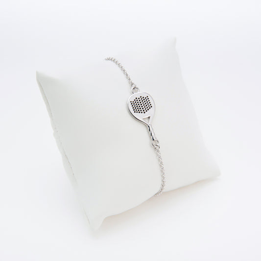 BRACCIALE RACCHETTA PADEL TONDA IN ARGENTO 925 CON CATENA REGOLABILE

