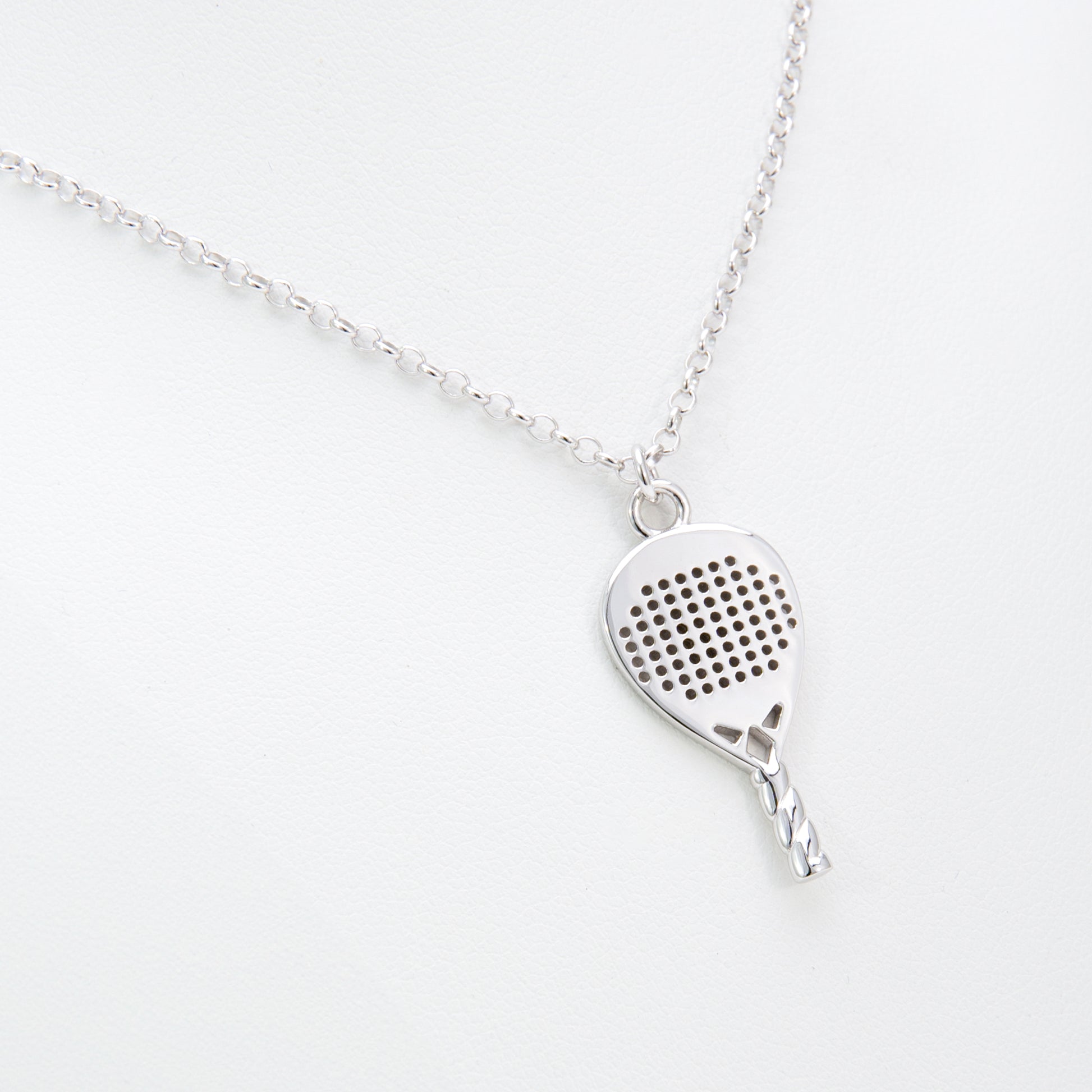 CIONDOLO PADEL RACCHETTA DIAMANTE ARGENTO 925 CON CATENINA REGOLABILE particolare