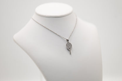 CIONDOLO RACCHETTA ORO BIANCO 18 KT E DIAMANTI TAGLIO BRILLANTE PARTICOLARE