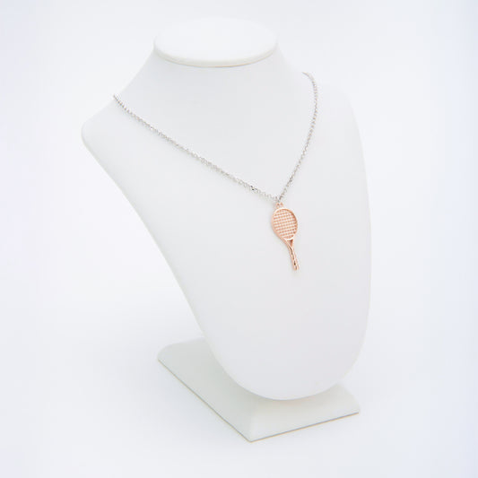 CIONDOLO RACCHETTA TENNIS ROSA CON CATENINA ARGENTO 925 REGOLABILE
