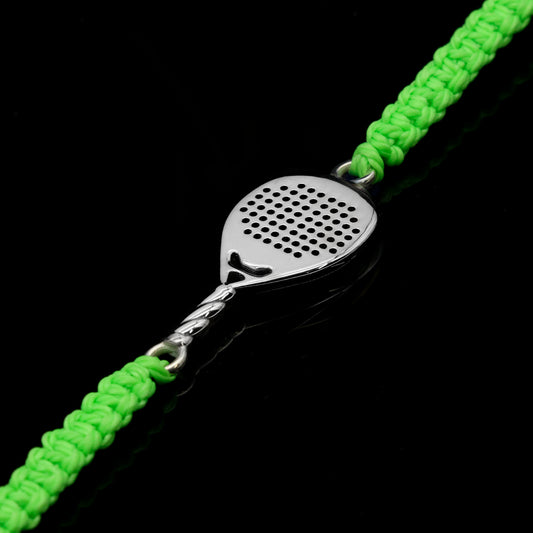 Bracciale racchetta padel goccia in argento 925 con cordino verde fluo Lagati Padel Jewels