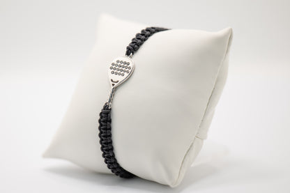 BRACCIALE PADEL MODELLO GOCCIA IN ORO BIANCO 18 KT E DIAMANTI NERI TAGLIO BRILLANTE CON CORDINO SCOOBYDOO NERO INTRECCIATO A MANO