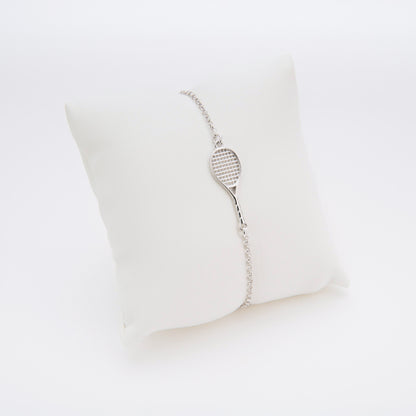bracciale racchetta tennis in argento 925 con catenella regolabile
