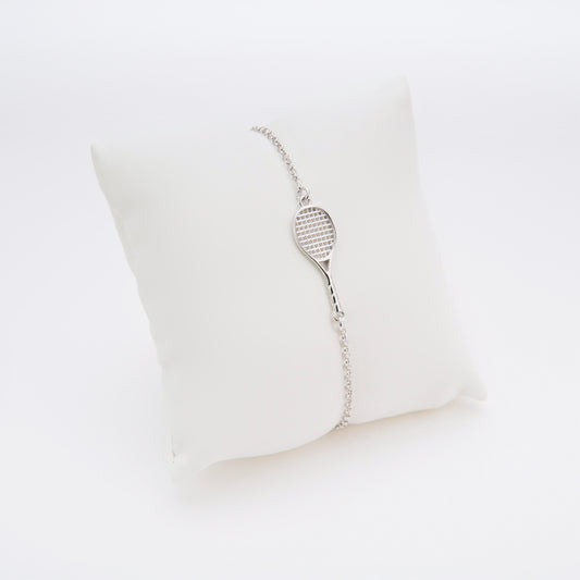 bracciale racchetta tennis in argento 925 con catenella regolabile