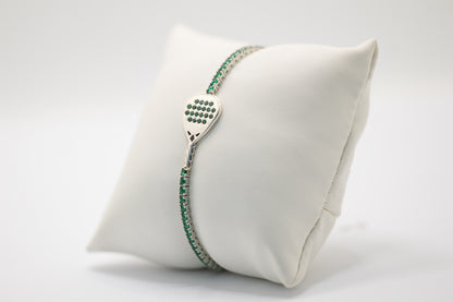Bracciale tennis con centrale racchetta padel modello diamante in argento 925 e pietre verdi