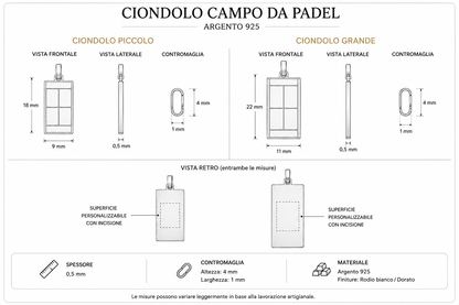 Misure dei ciondoli campo padel piccolo e grande