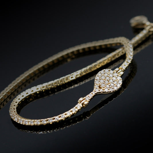 BRACCIALE RACCHETTA PADEL MODELLO TENNIS IN ORO GIALLO 18 KT E DIAMANTI TAGLIO BRILLANTE